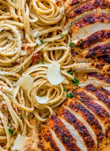 Delicious Cajun Chicken Pasta served with cream sauce and spices