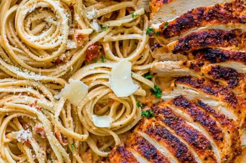 Delicious Cajun Chicken Pasta served with cream sauce and spices