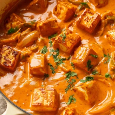 Delicious Cottage Cheese Tikka Curry served with spices and herbs