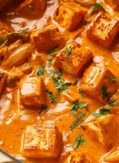 Delicious Cottage Cheese Tikka Curry served with spices and herbs