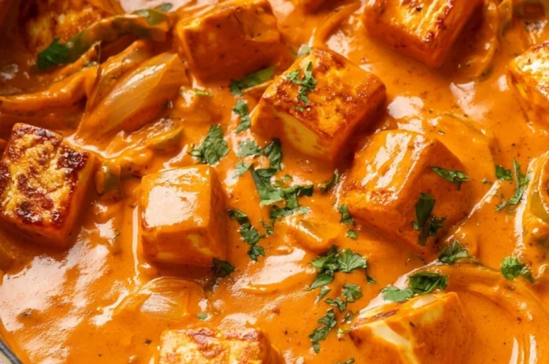 Delicious Cottage Cheese Tikka Curry served with spices and herbs