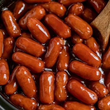 Crockpot BBQ Little Smokies in a serving dish