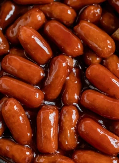 Crockpot BBQ Little Smokies in a serving dish