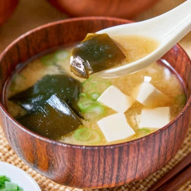 Bowl of easy homemade miso soup with toppings