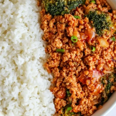Firecracker Ground Chicken dish served in a bowl with garnish