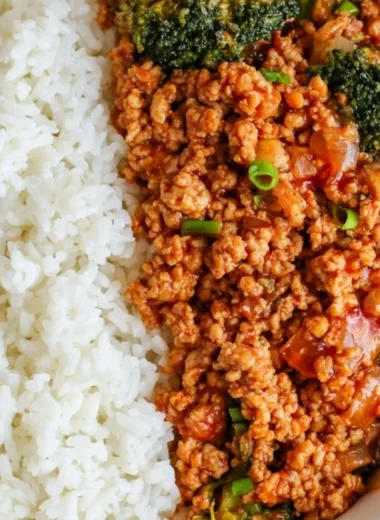 Firecracker Ground Chicken dish served in a bowl with garnish