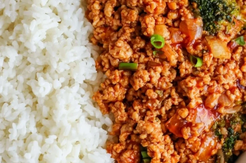 Firecracker Ground Chicken dish served in a bowl with garnish