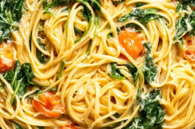 Delicious bowl of Garlic Butter Pasta topped with herbs and parmesan cheese
