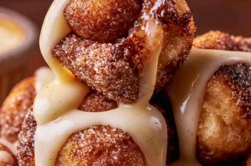 Gooey sourdough discard cinnamon roll bites fresh out of the oven