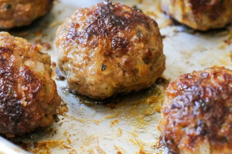 Delicious homemade meatballs served with marinara sauce and spaghetti.