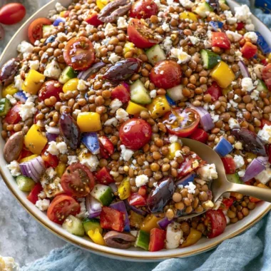Colorful Mediterranean Lentil Salad with vegetables and herbs
