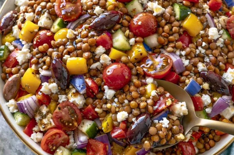 Colorful Mediterranean Lentil Salad with vegetables and herbs