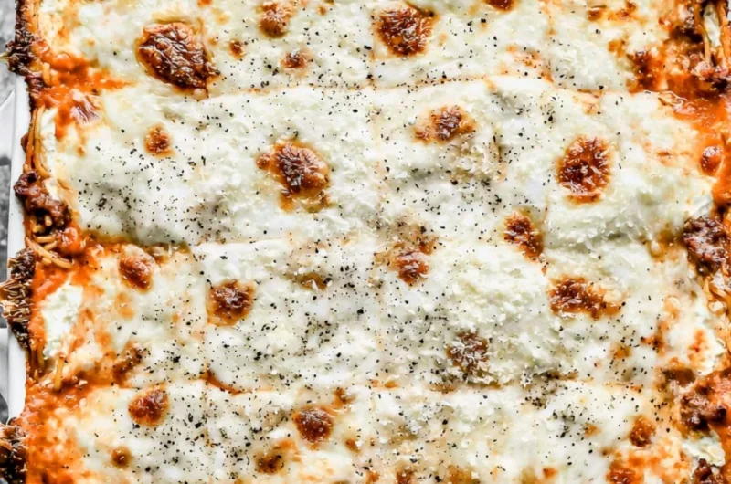 Delicious Million Dollar Spaghetti ready to be served in a bowl.