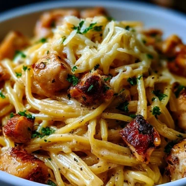 Delicious Monterey Chicken Spaghetti served in a bowl with fresh ingredients.