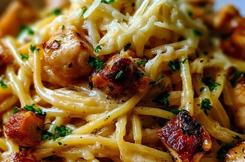 Delicious Monterey Chicken Spaghetti served in a bowl with fresh ingredients.