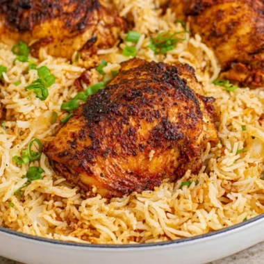 One pot chicken and rice dish served with vegetables