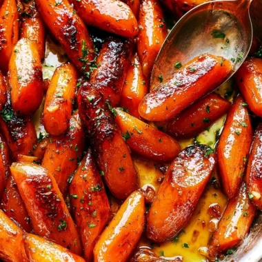 Oven roasted honey garlic butter carrots on a serving plate