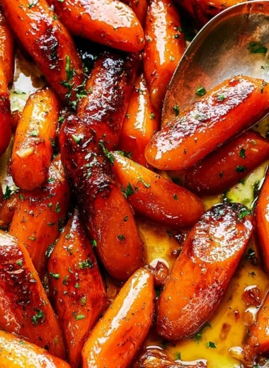 Oven roasted honey garlic butter carrots on a serving plate