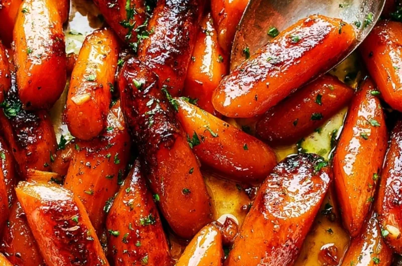 Oven roasted honey garlic butter carrots on a serving plate