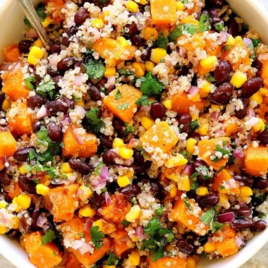 Roasted Sweet Potato Quinoa Salad with Black Beans and Avocado