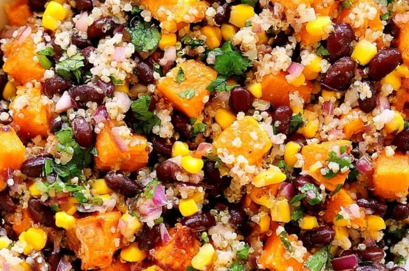Roasted Sweet Potato Quinoa Salad with Black Beans and Avocado