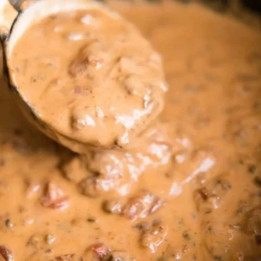 Slow Cooker Queso Dip in a serving bowl with tortilla chips