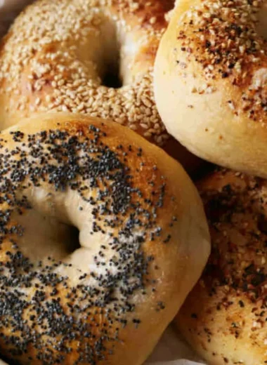 Freshly baked sourdough discard bagels with a golden crust