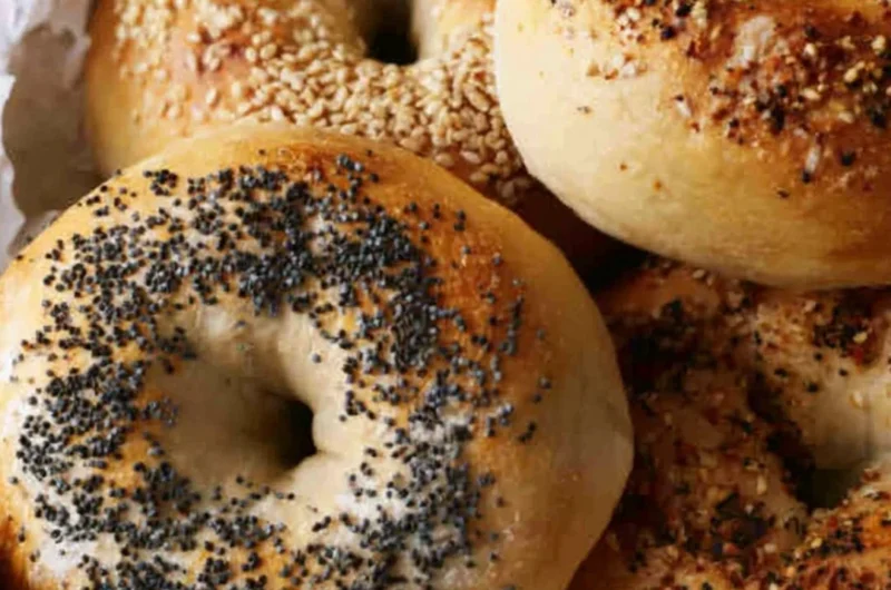 Freshly baked sourdough discard bagels with a golden crust