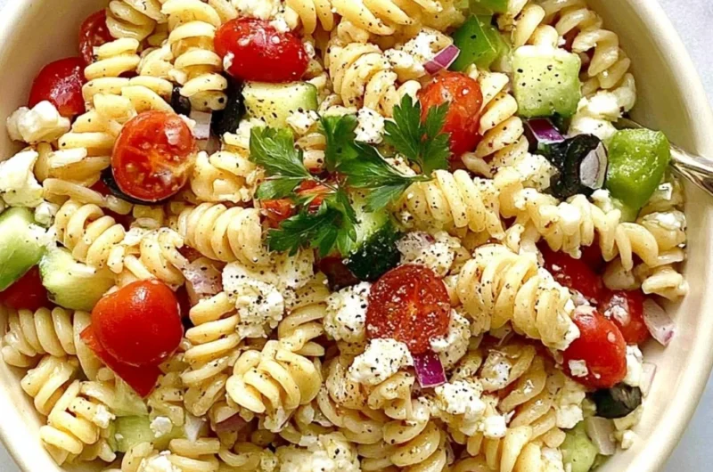 Delicious pasta salad with fresh vegetables and Italian dressing