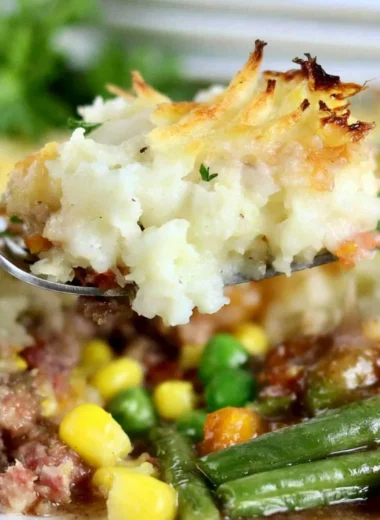 Traditional Shepherd's Pie with meat and mashed potatoes baked to perfection