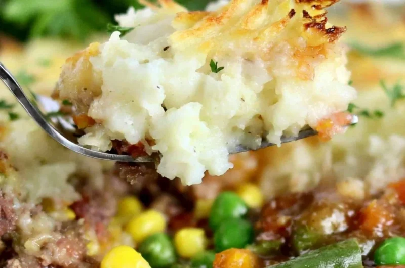 Traditional Shepherd's Pie with meat and mashed potatoes baked to perfection