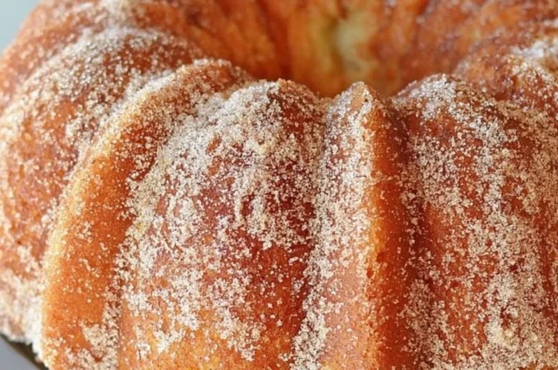 Apple Cider Bundt Cake drizzled with caramel apple glaze on a white plate