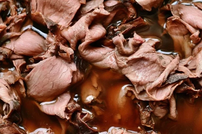 Easy French Dip Sandwich with roast beef and provolone cheese