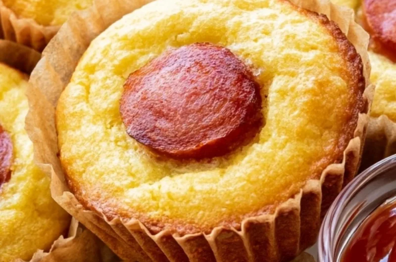 Keto corn dog muffins served on a plate with dipping sauce.