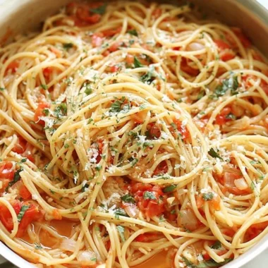 A bowl of flavorful One Pot Pasta with vegetables and herbs