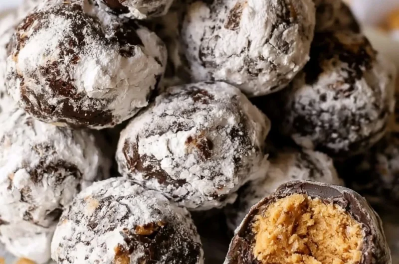 Delicious Puppy Chow Truffles topped with chocolate and nuts