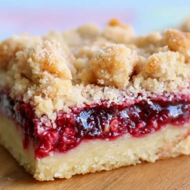 Delicious homemade raspberry crumb bars with a crumb topping fresh from the oven.
