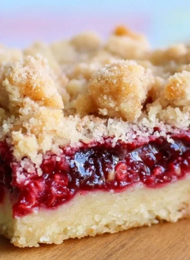 Delicious homemade raspberry crumb bars with a crumb topping fresh from the oven.