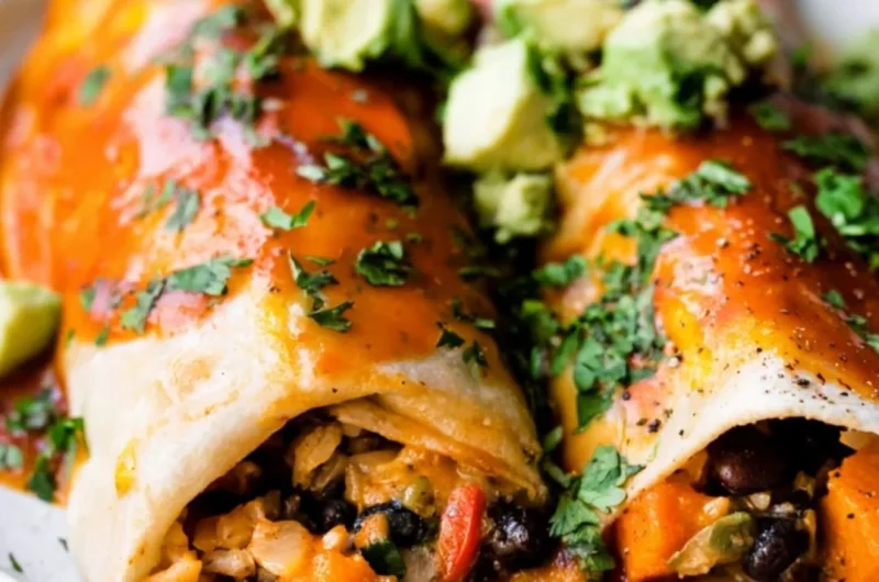 Delicious vegetarian enchiladas topped with fresh ingredients and cheese