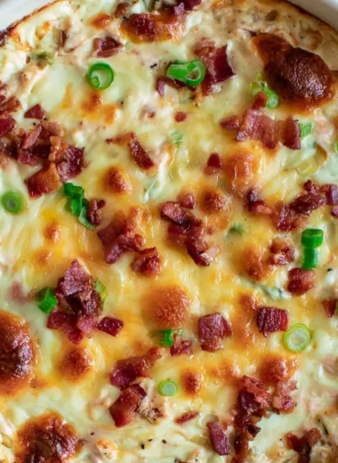 Creamy Bacon Gouda Dip with Smoked Cheese served in a bowl