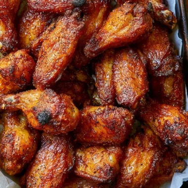 Crispy baked chicken wings served with dipping sauce on a plate
