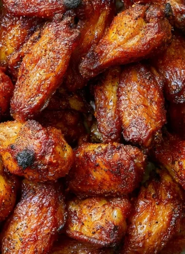 Crispy baked chicken wings served with dipping sauce on a plate