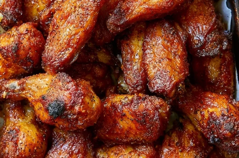 Crispy baked chicken wings served with dipping sauce on a plate
