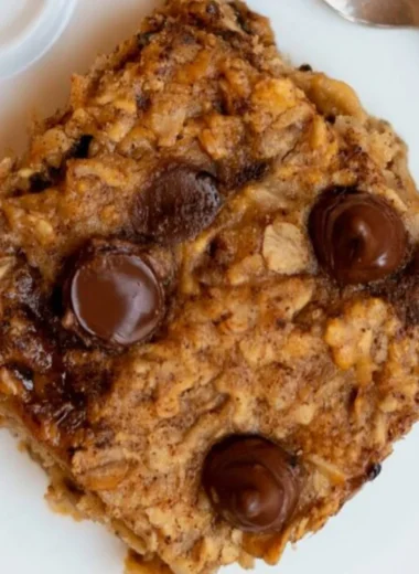 Delicious banana oatmeal bars topped with nuts and chocolate chips
