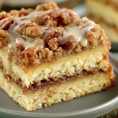 Delicious coffee cake with crumb topping and a slice cut