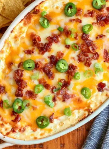 delicious jalapeño popper dip served in a bowl with tortilla chips
