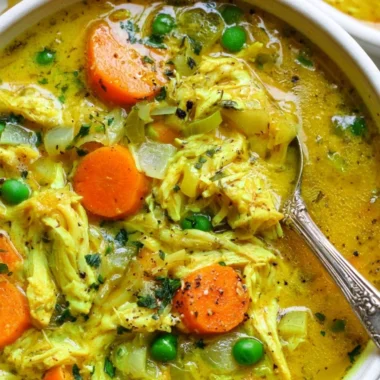 Delicious chicken soup with turmeric and ginger, rich in anti-inflammatory ingredients