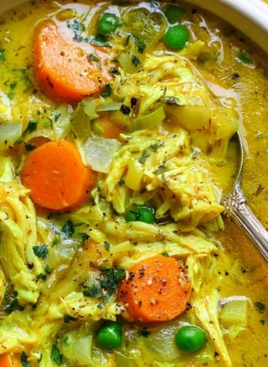 Delicious chicken soup with turmeric and ginger, rich in anti-inflammatory ingredients