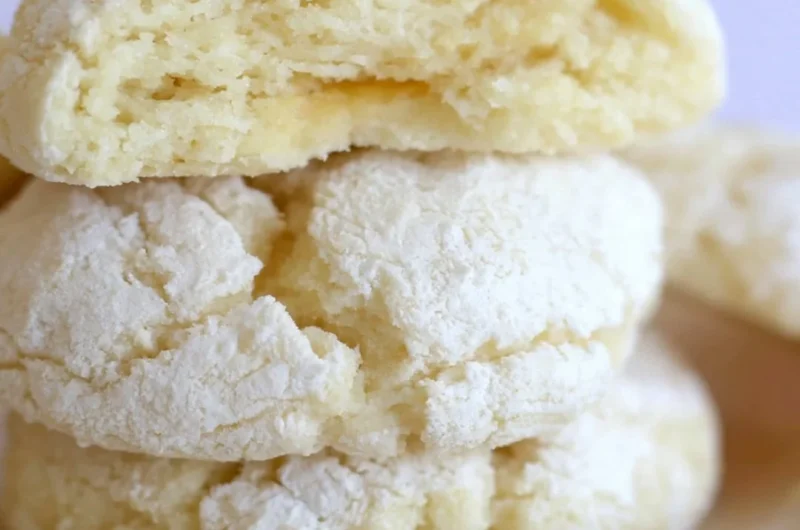 Cream cheese cake mix cookies on a baking tray