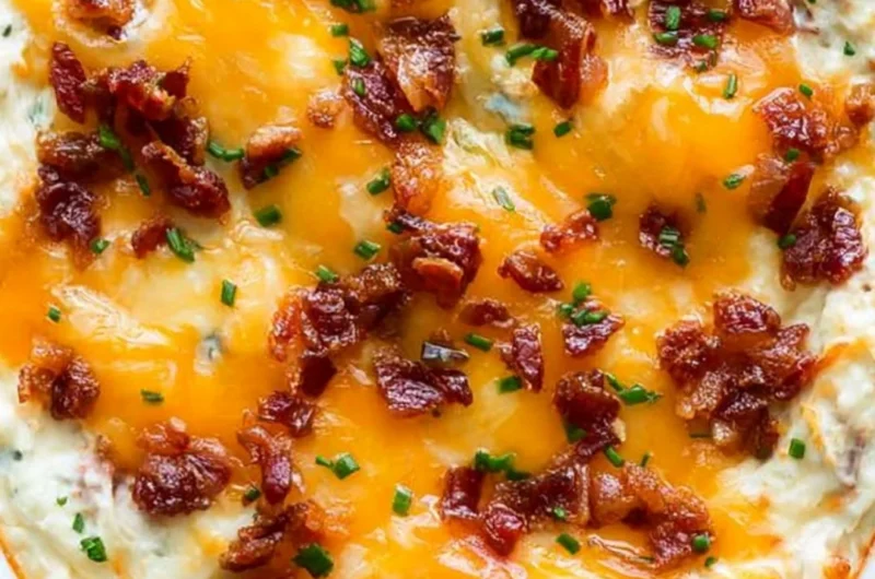 Cream cheese dip with bacon and cheddar served in a bowl